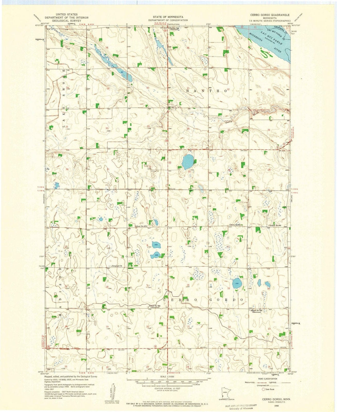 1958 Cerro Gordo, MN - Minnesota - USGS Topographic Map