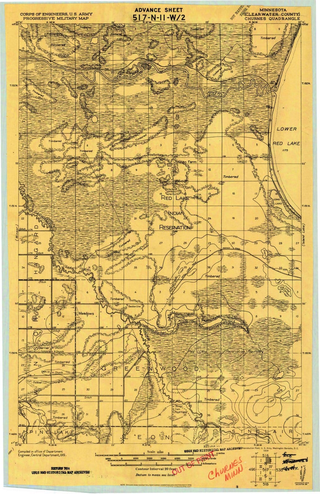 1919 Churnes, MN - Minnesota - USGS Topographic Map