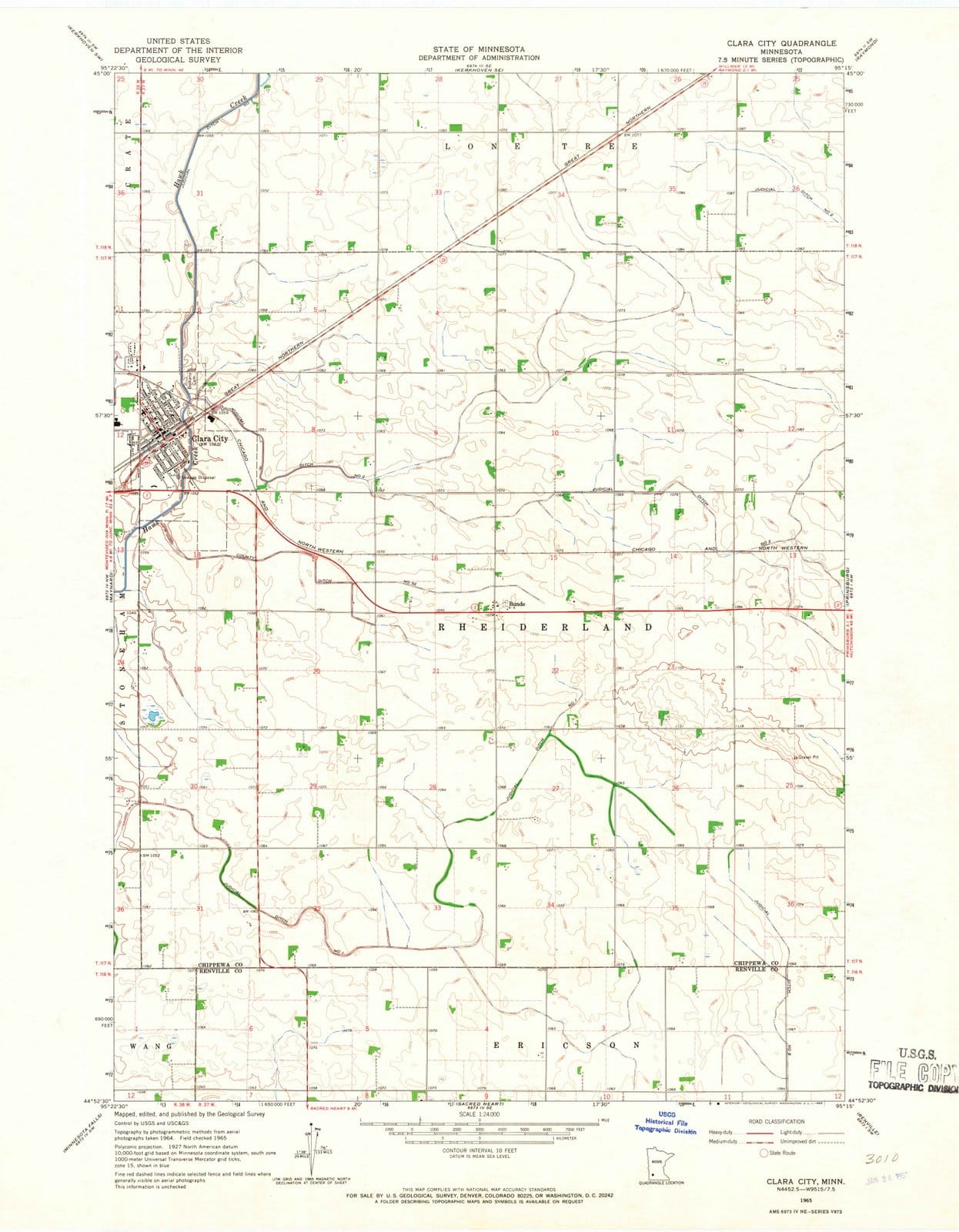 1965 Clara City, MN - Minnesota - USGS Topographic Map