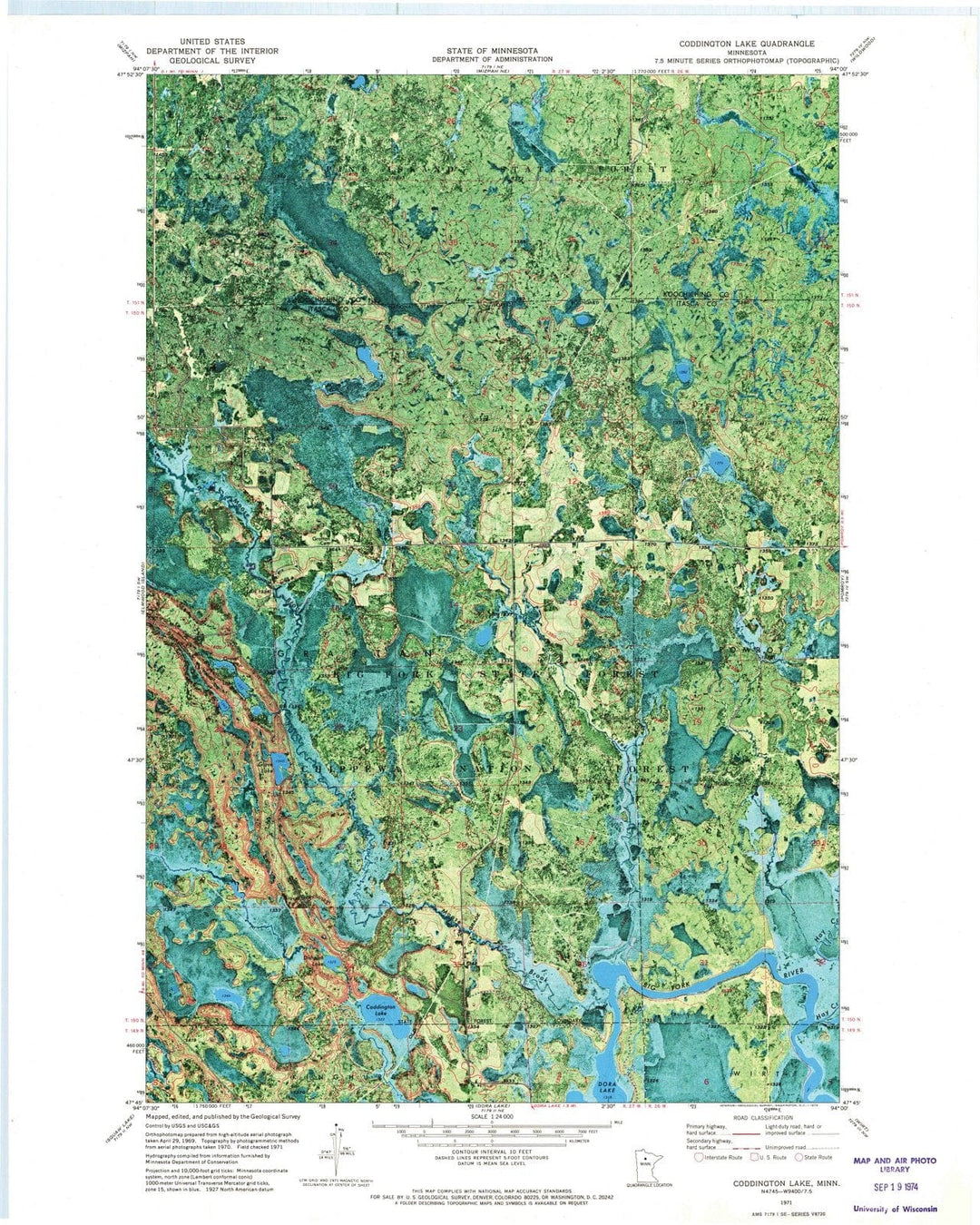 1971 Coddington Lake, MN - Minnesota - USGS Topographic Map