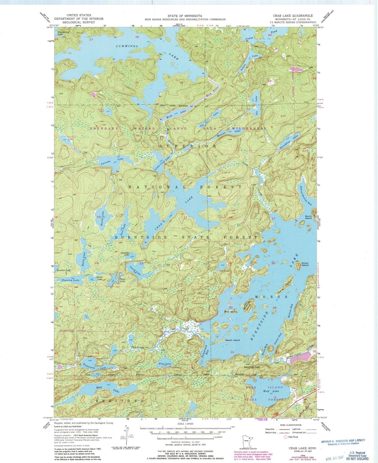 1956 Crab Lake, MN - Minnesota - USGS Topographic Map