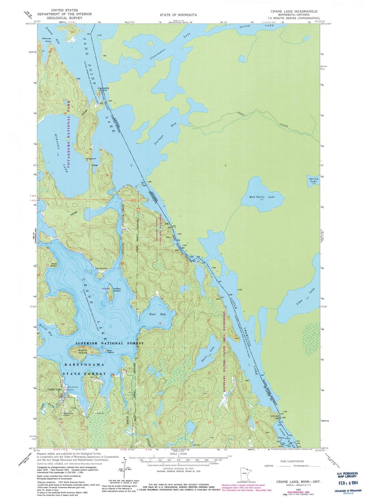 1963 Crane Lake, MN - Minnesota - USGS Topographic Map