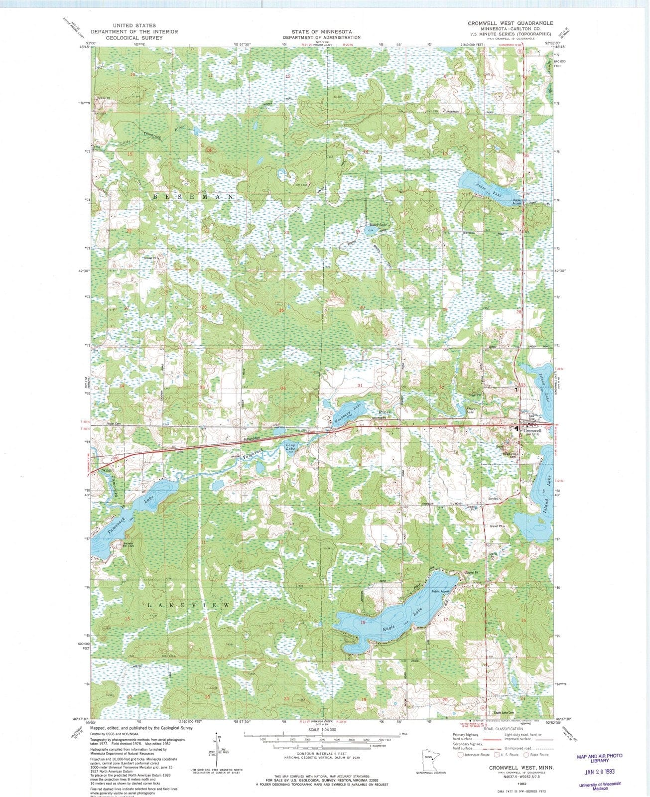 1982 Cromwell West, MN - Minnesota - USGS Topographic Map