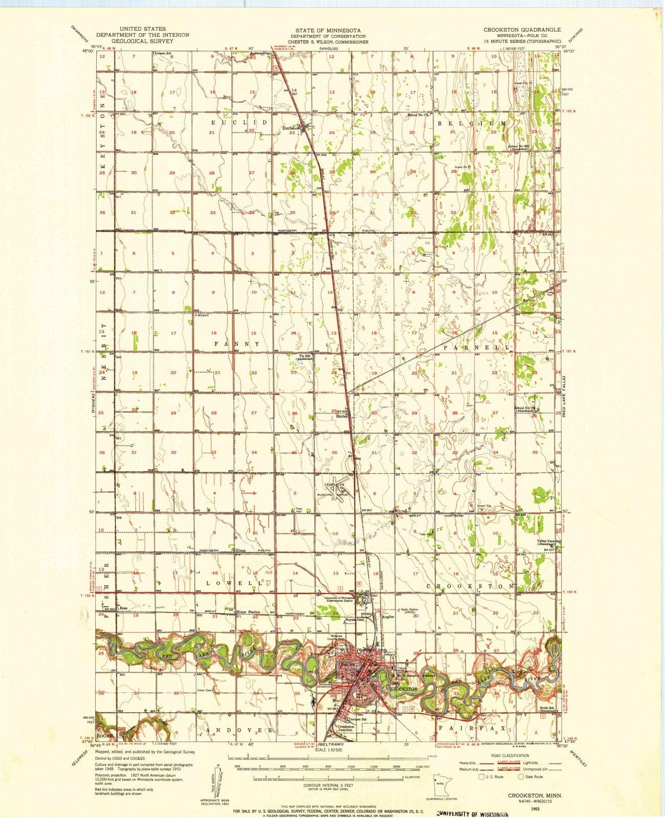 1953 Crookston, MN - Minnesota - USGS Topographic Map