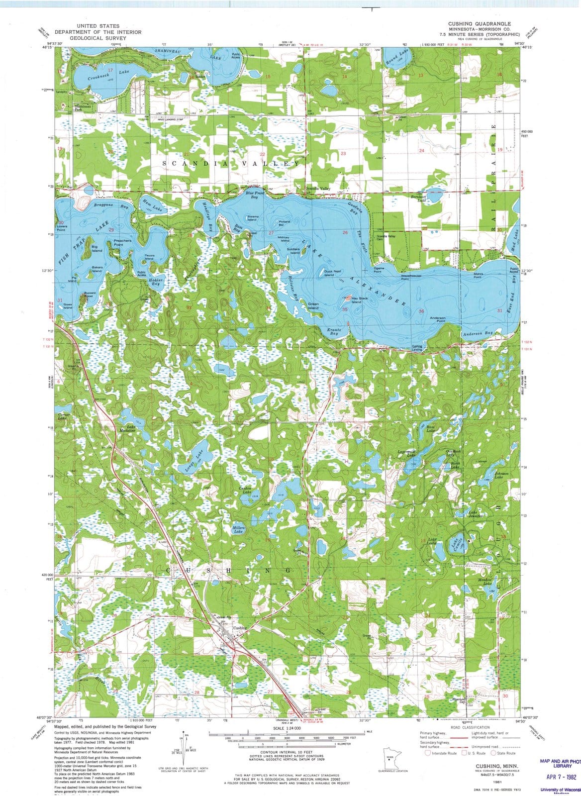 1981 Cushing, MN - Minnesota - USGS Topographic Map