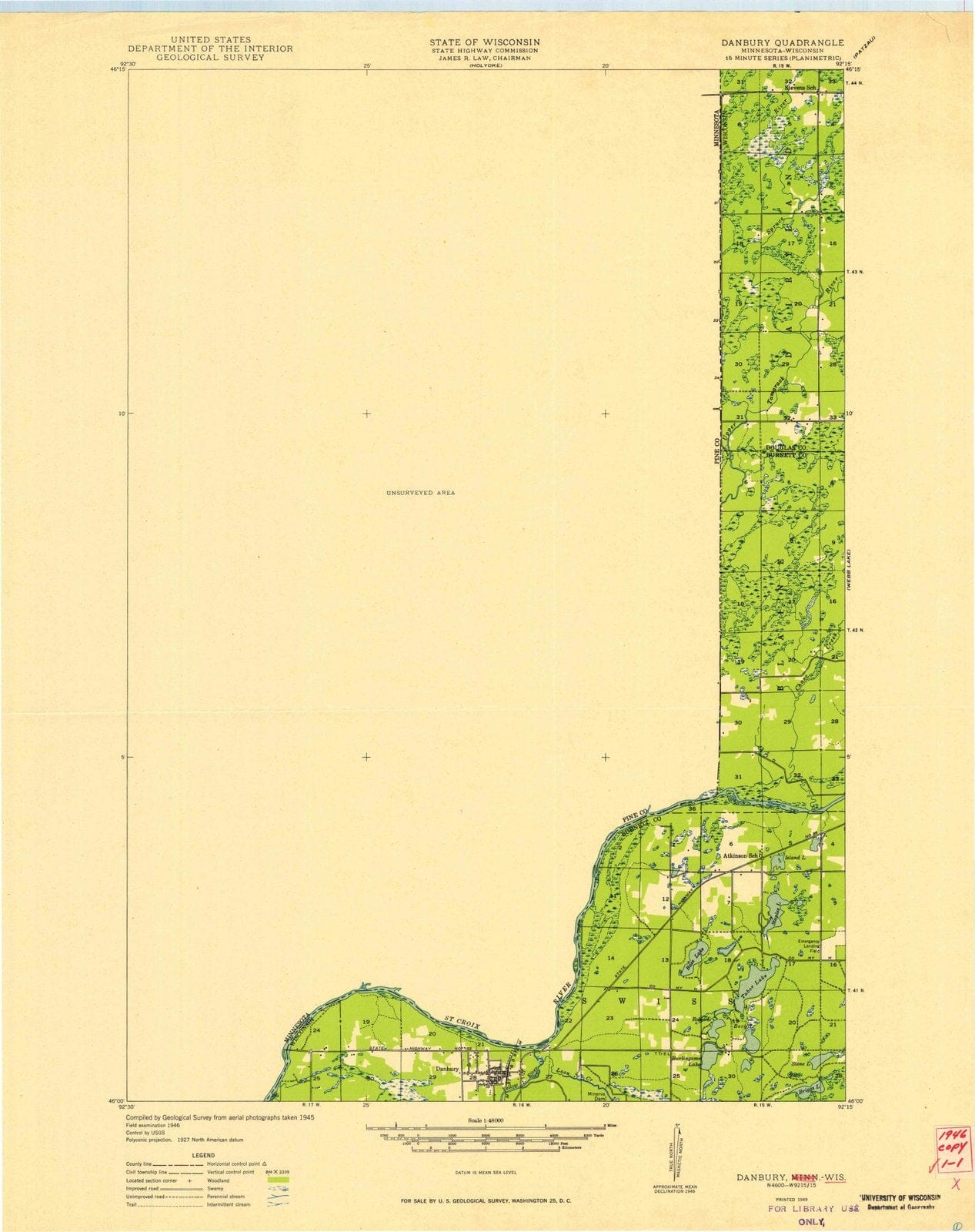 1949 Danbury, WI - Wisconsin - USGS Topographic Map