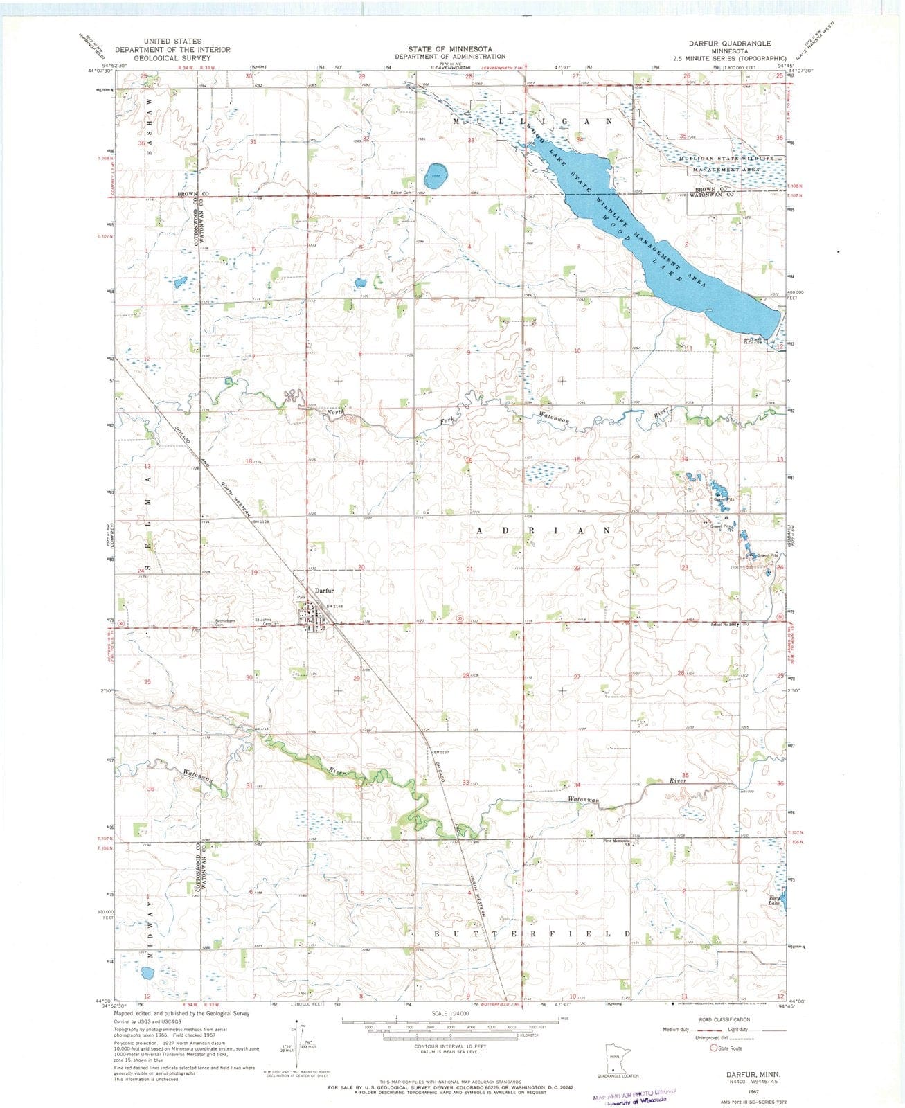 1967 Darfur, MN - Minnesota - USGS Topographic Map