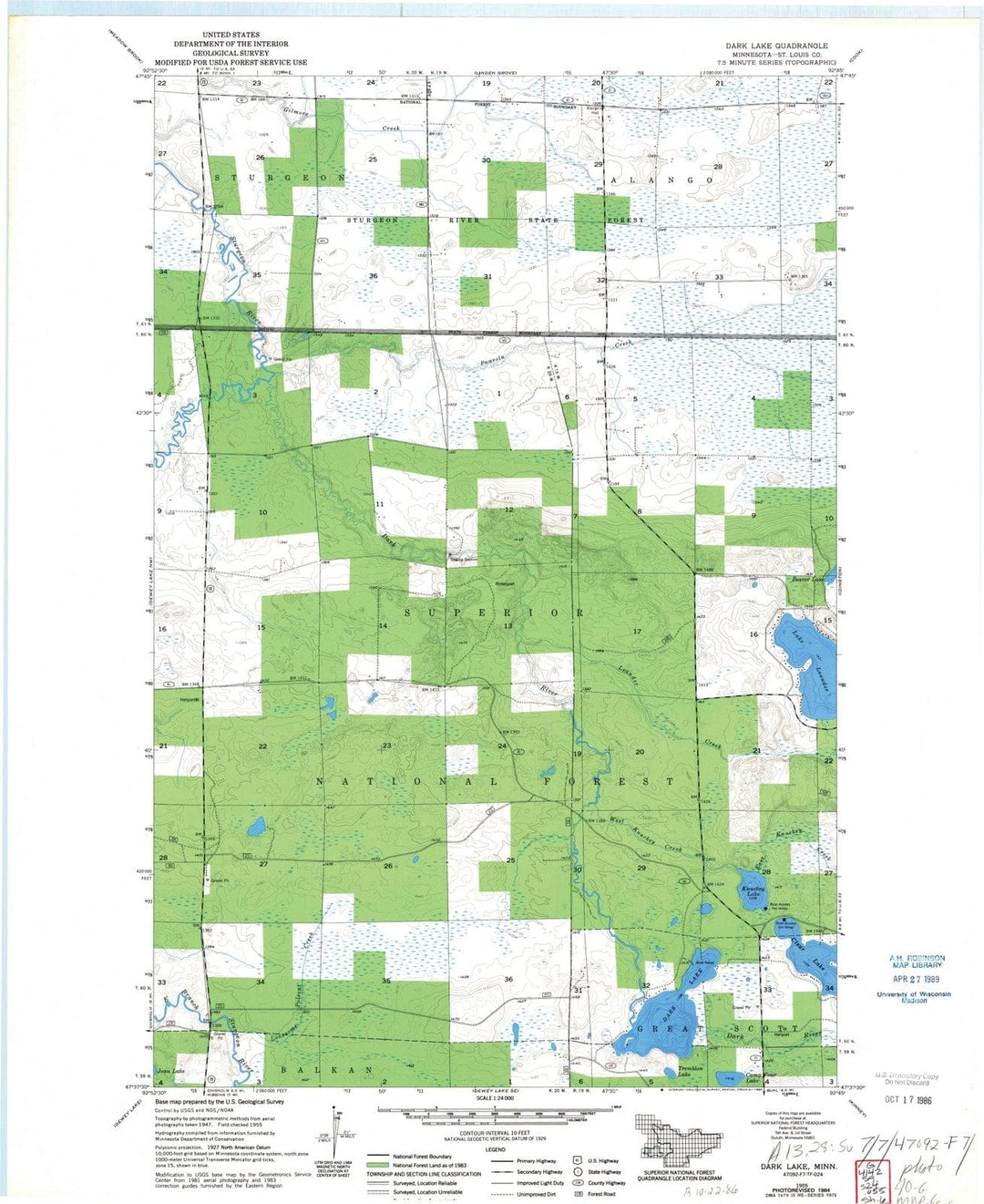 1955 Dark Lake, MN - Minnesota - USGS Topographic Map