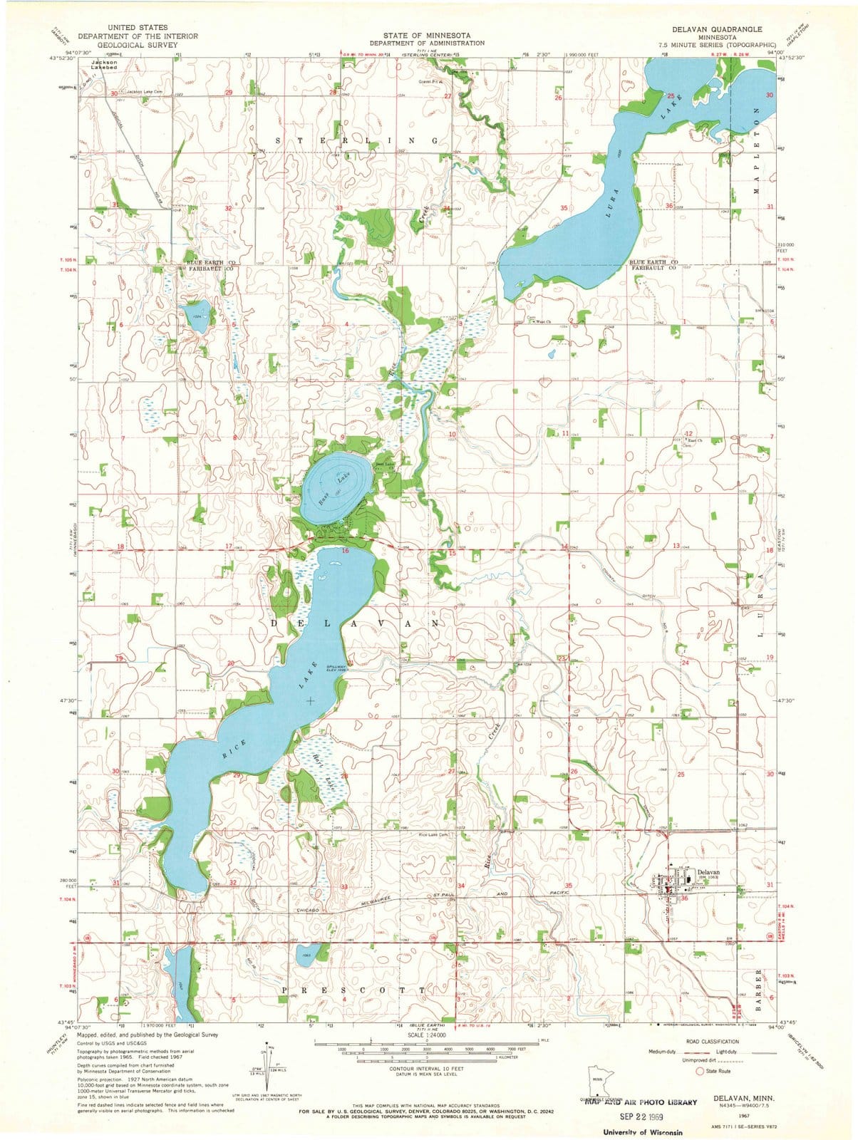 1967 Delavan, MN - Minnesota - USGS Topographic Map