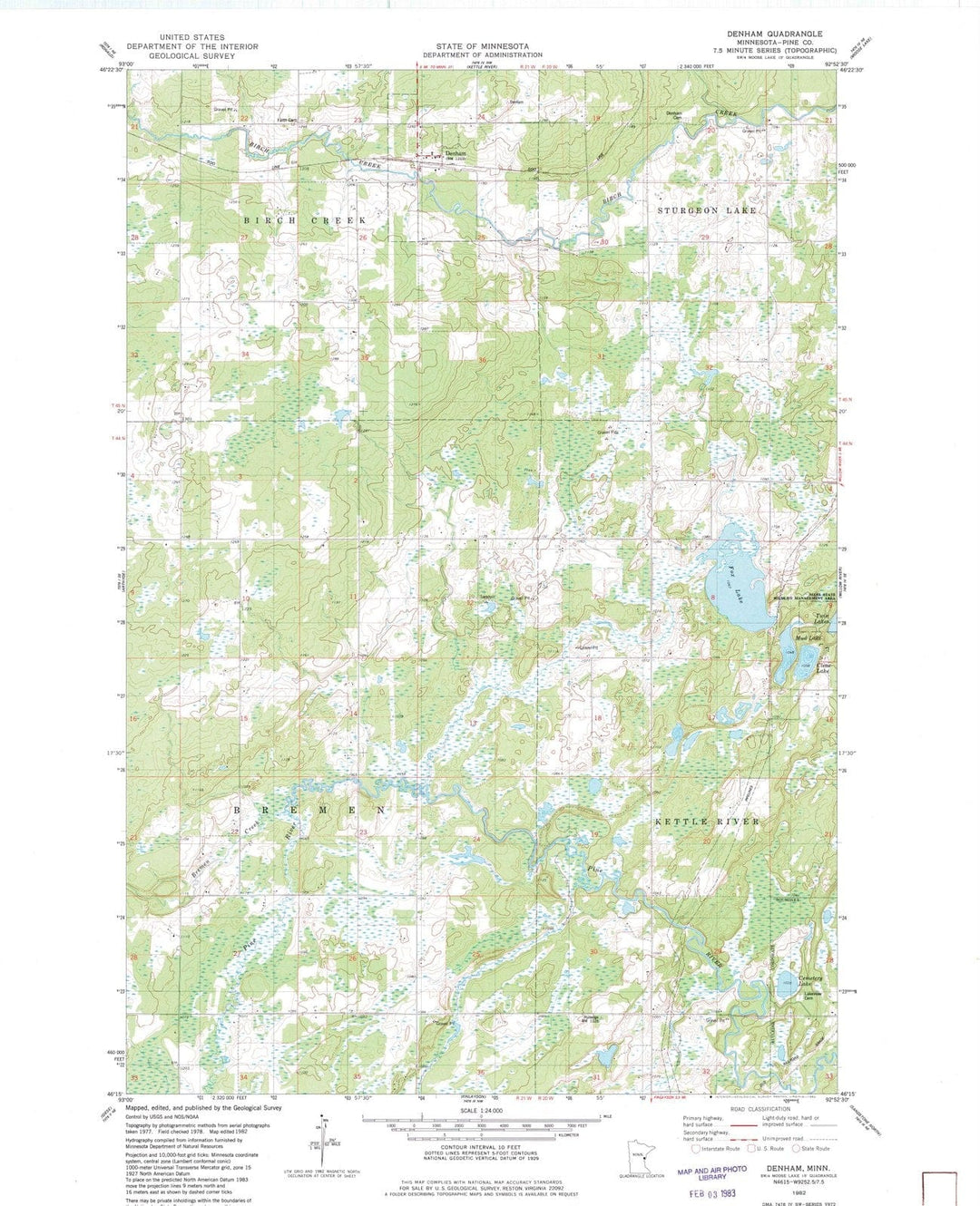 1982 Denham, MN - Minnesota - USGS Topographic Map