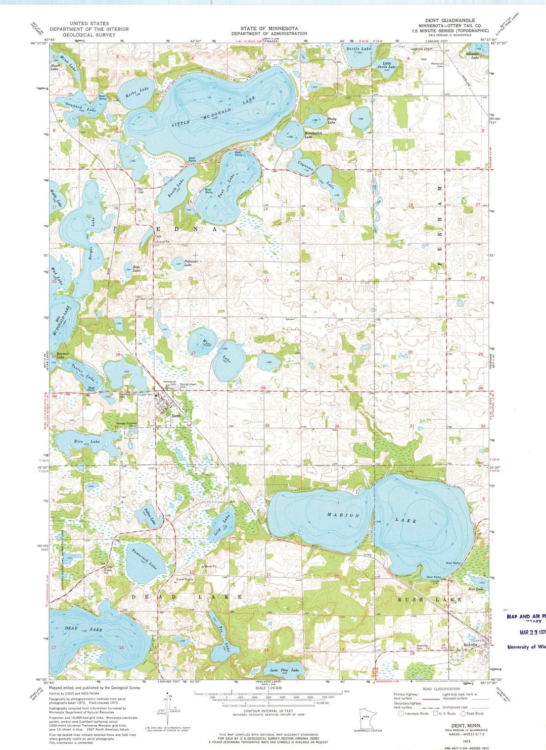 1973 Dent, MN - Minnesota - USGS Topographic Map