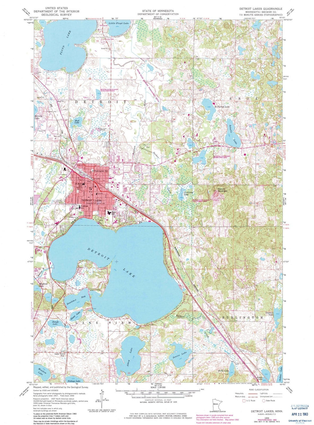 1959 Detroit Lakes, MN - Minnesota - USGS Topographic Map