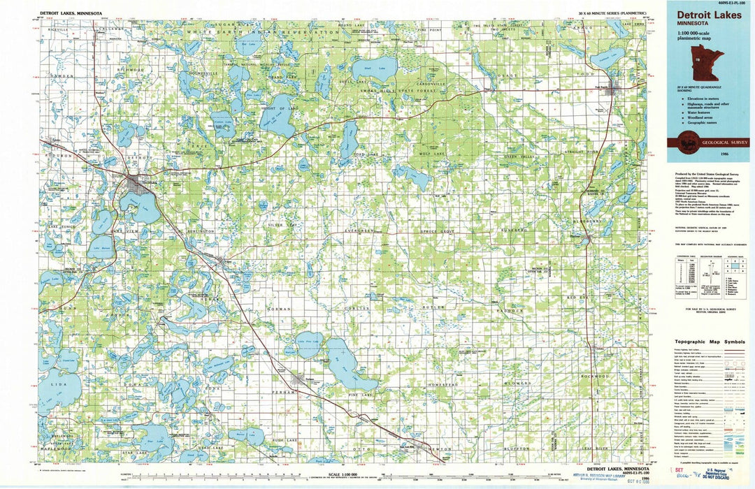 1986 Detroit Lakes, MN - Minnesota - USGS Topographic Map