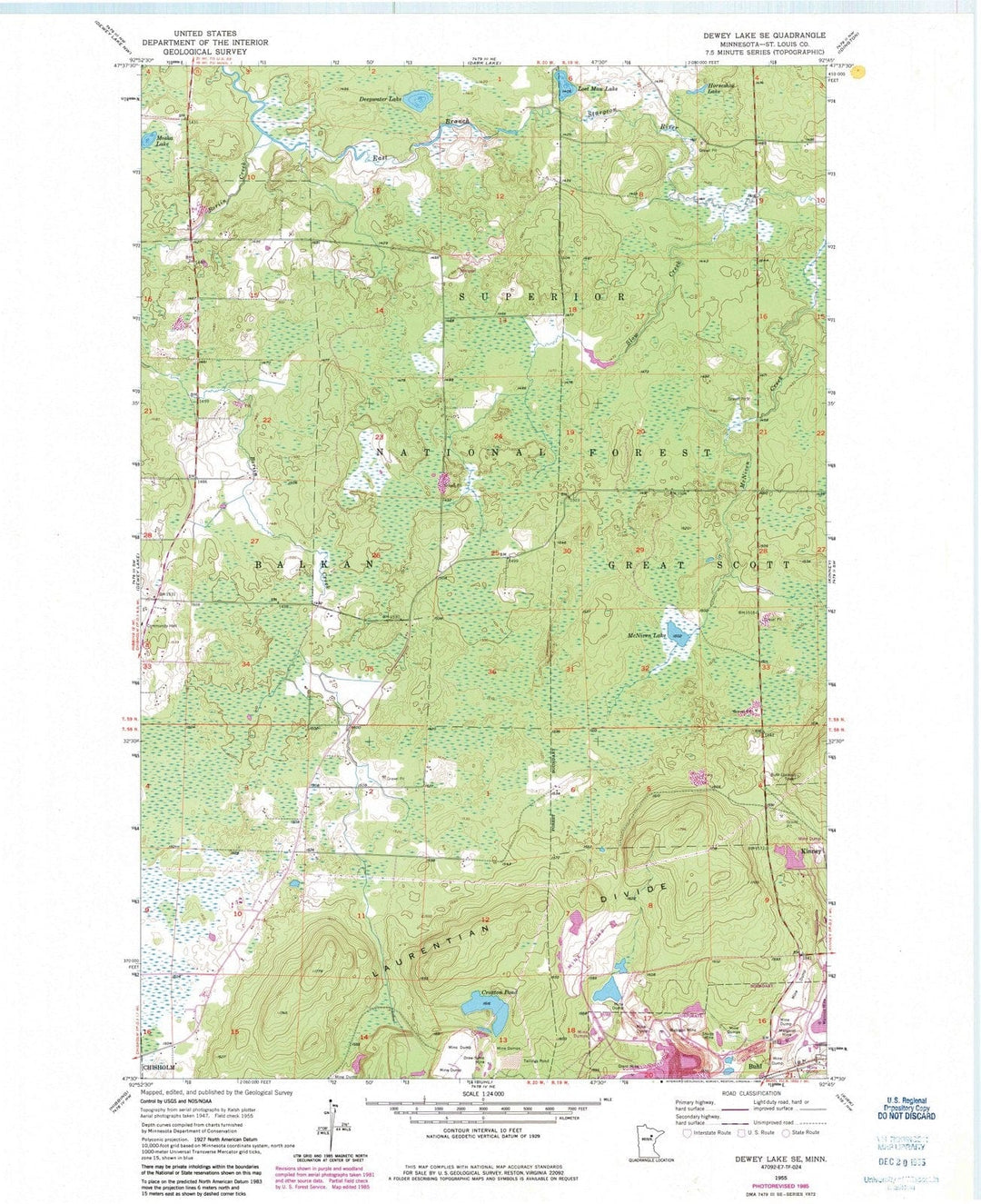 1955 Dewey Lake, MN - Minnesota - USGS Topographic Map v2