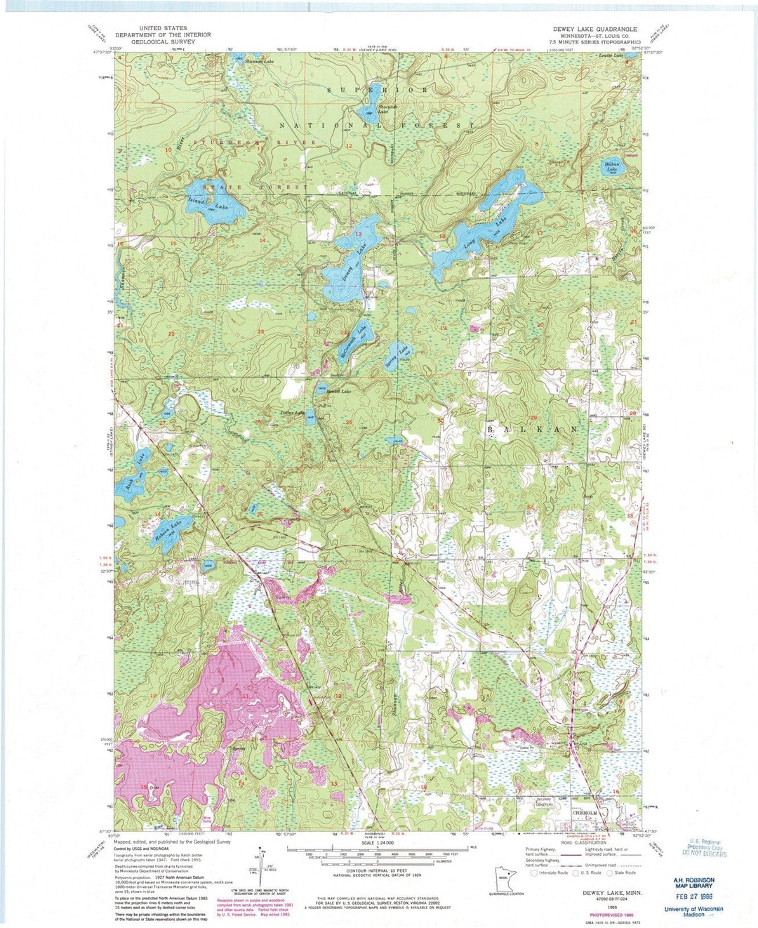 1955 Dewey Lake, MN - Minnesota - USGS Topographic Map v3