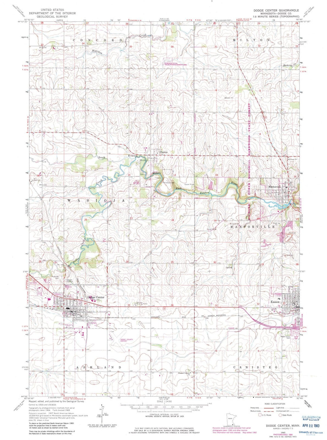 1965 Dodge Center, MN - Minnesota - USGS Topographic Map