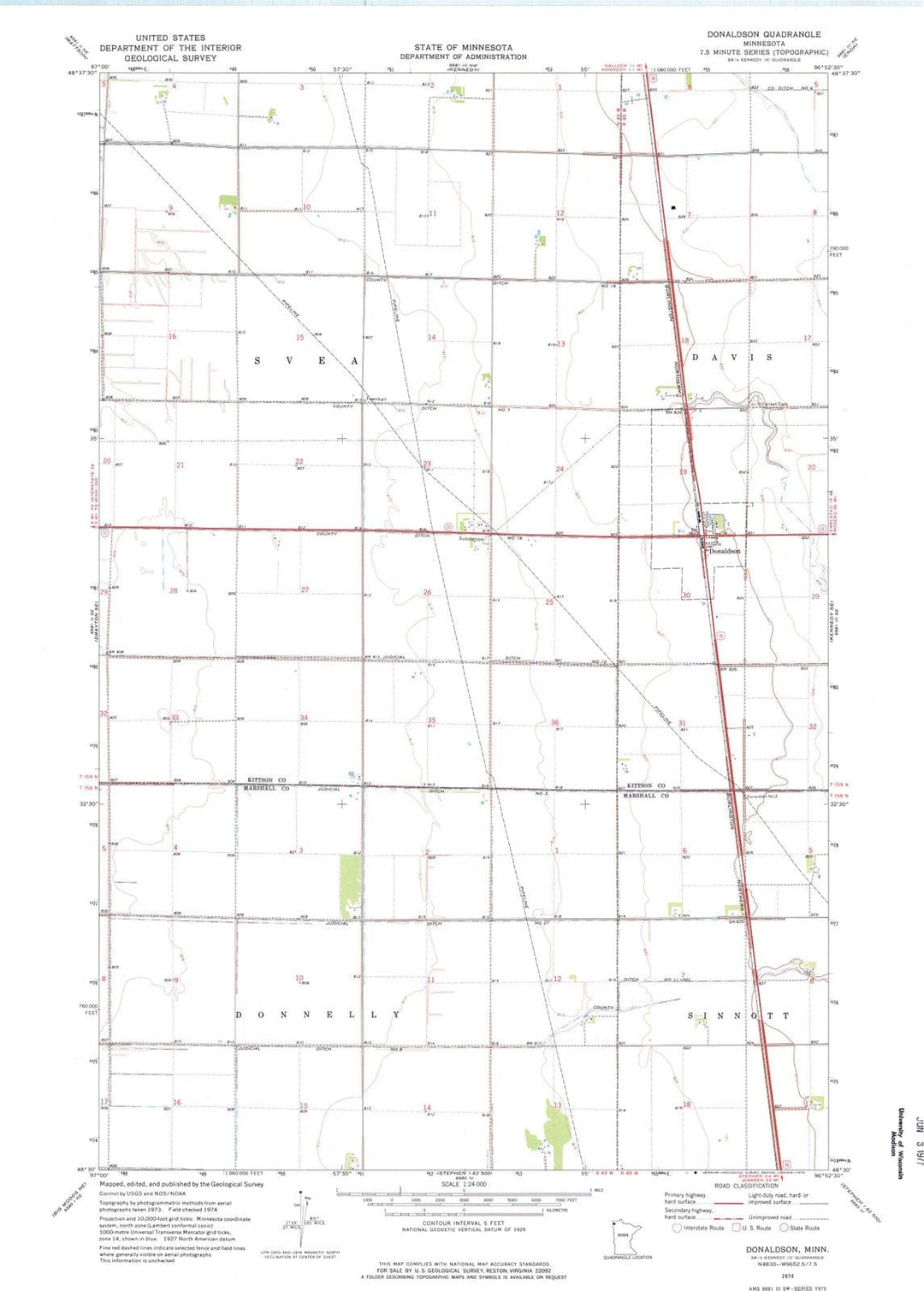 1974 Donaldson, MN - Minnesota - USGS Topographic Map