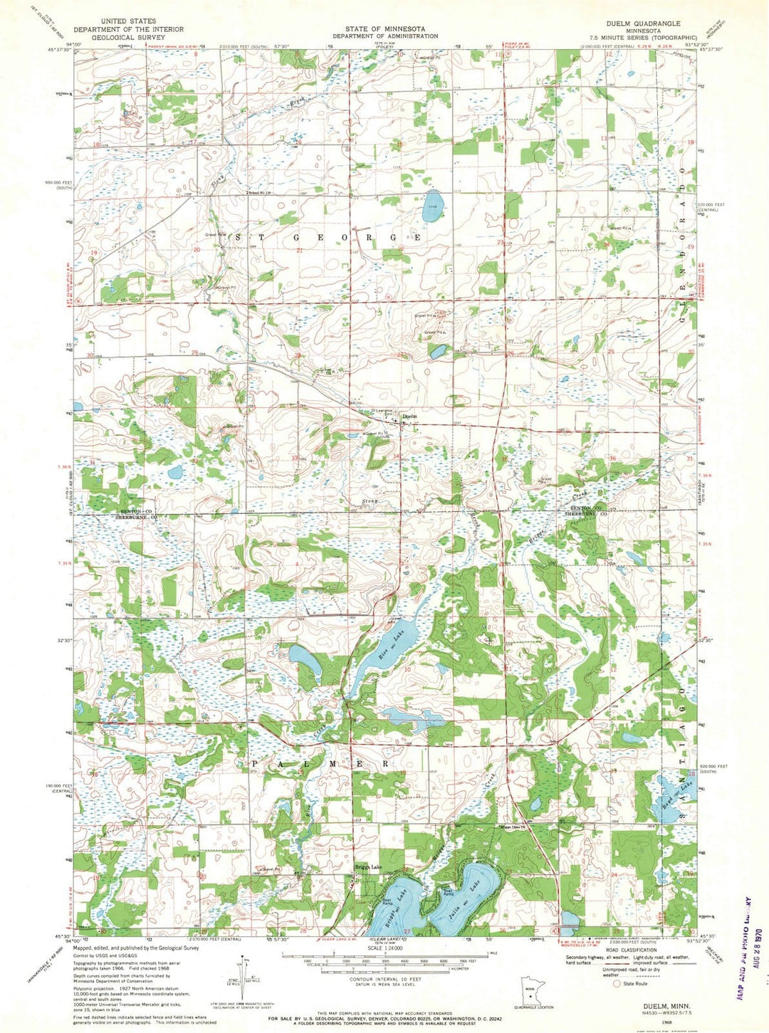 1968 Duelm, MN - Minnesota - USGS Topographic Map