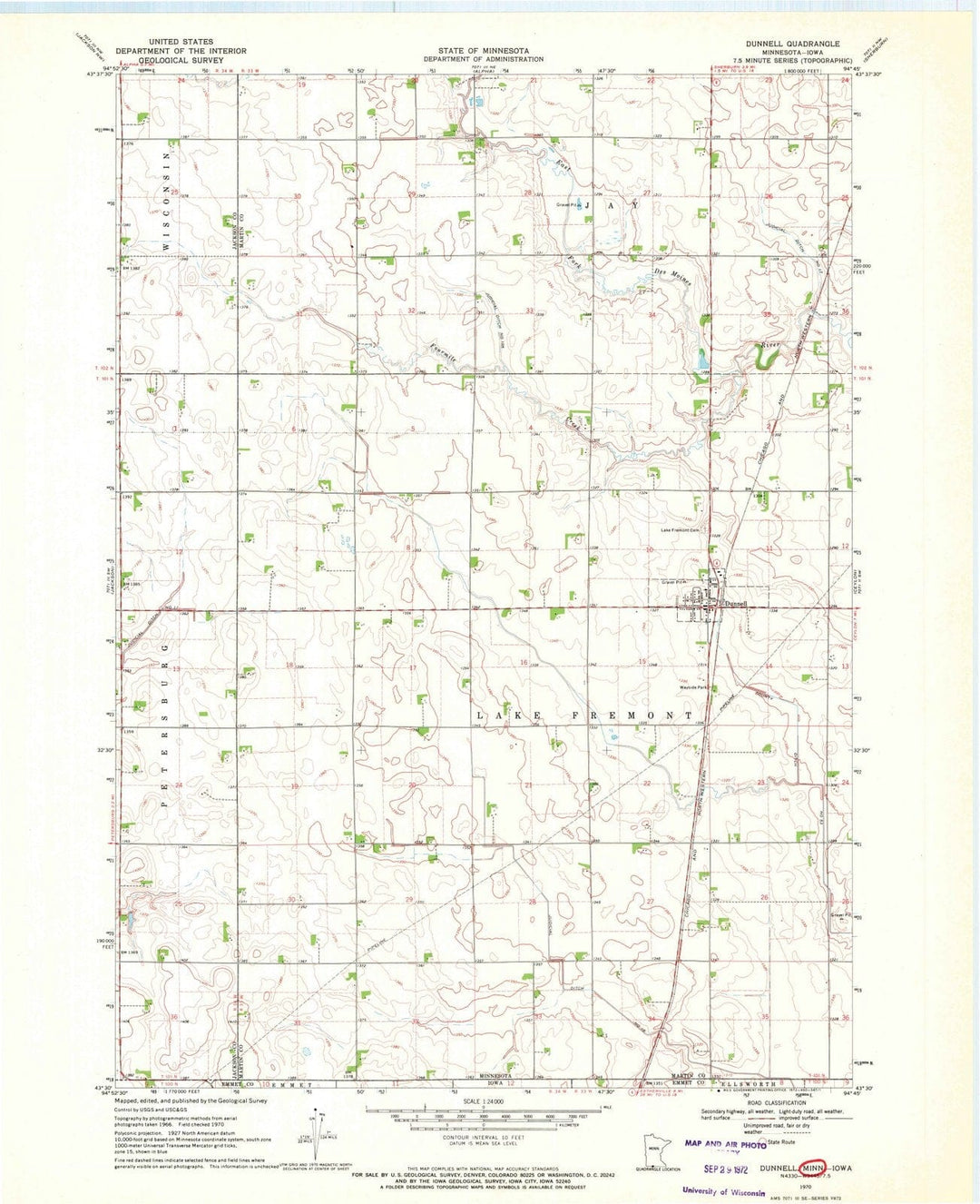 1970 Dunnell, MN - Minnesota - USGS Topographic Map