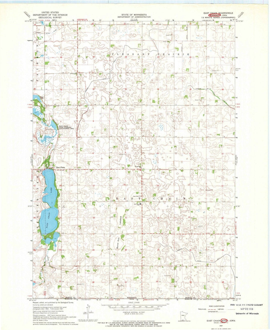 1967 East Chain, MN - Minnesota - USGS Topographic Map