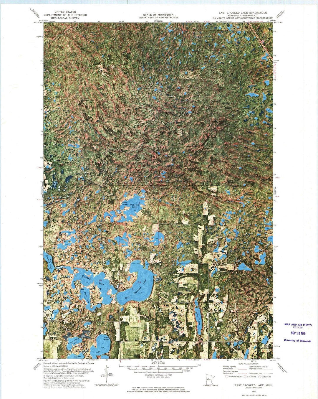 1972 East Crooked Lake, MN - Minnesota - USGS Topographic Map