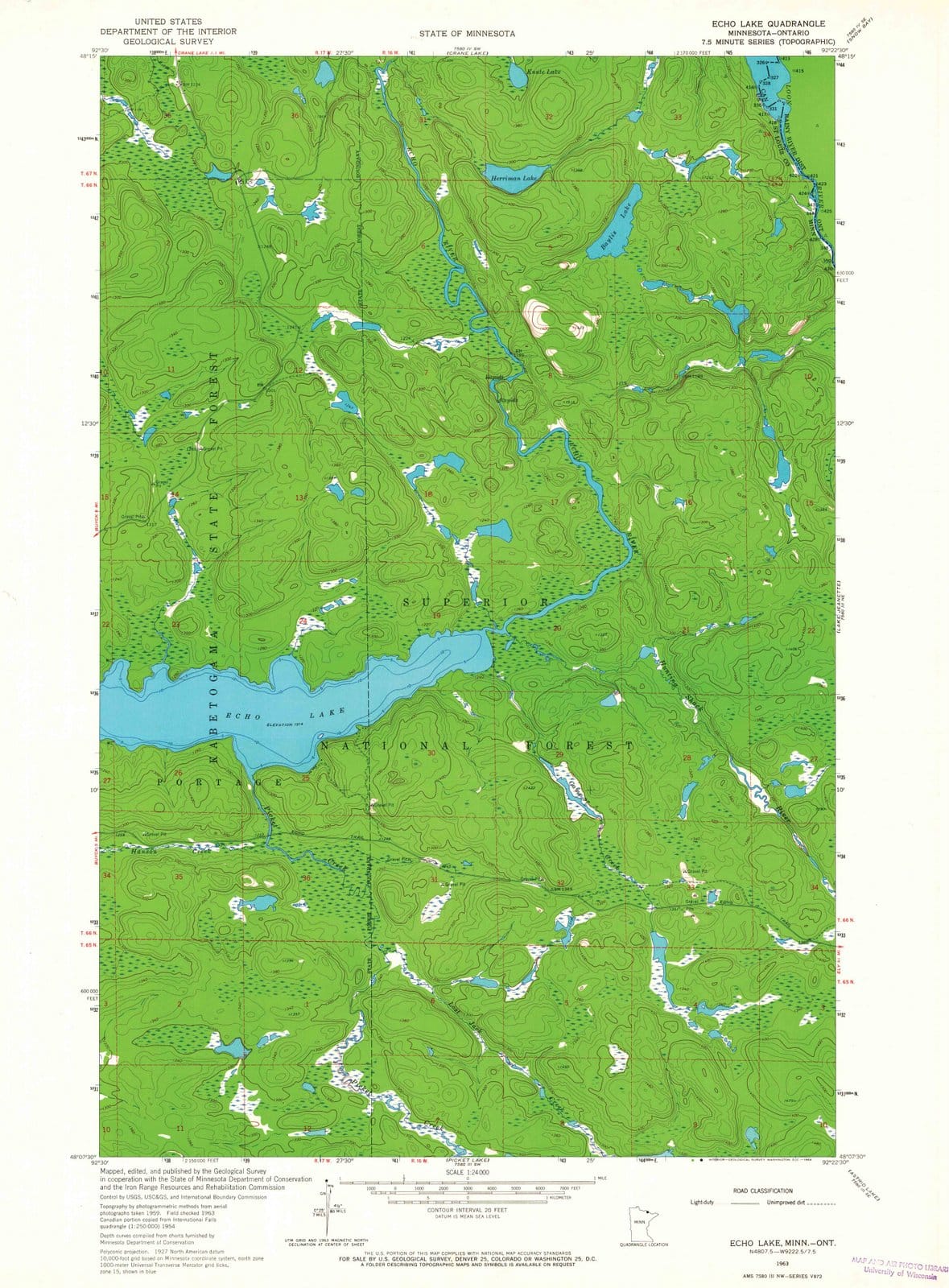 1963 Echo Lake, MN - Minnesota - USGS Topographic Map