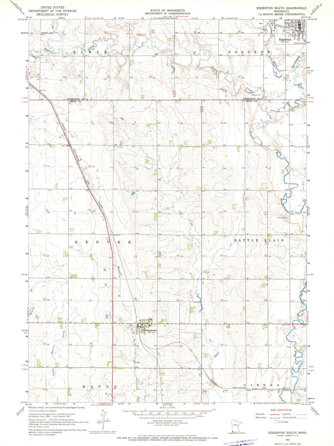 1967 Edgerton South, MN - Minnesota - USGS Topographic Map