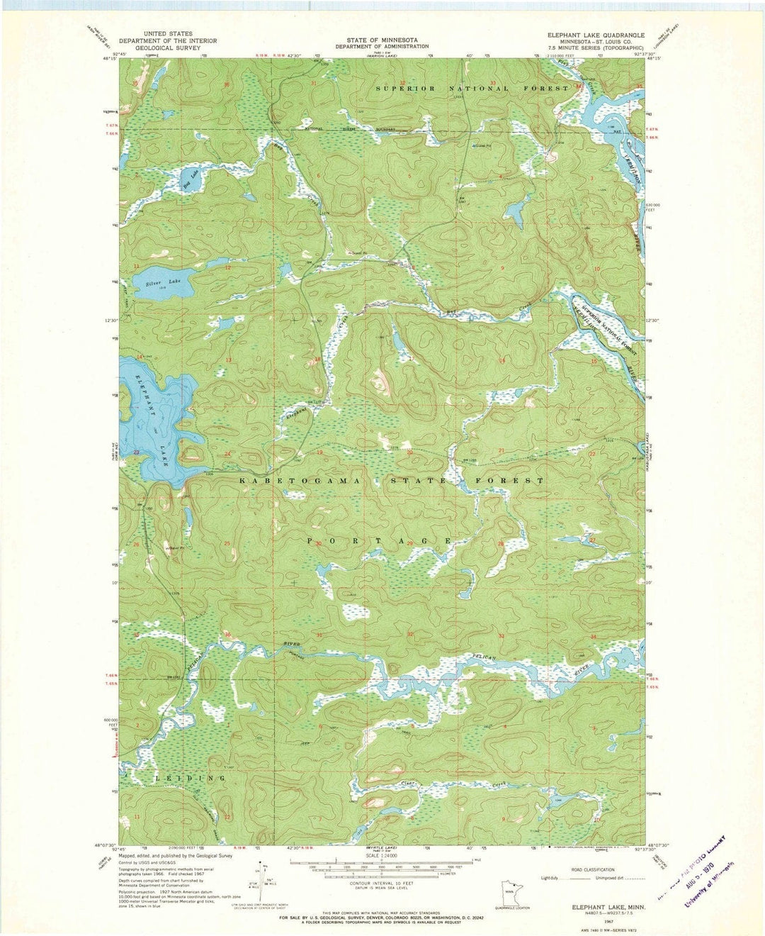 1967 Elephant Lake, MN - Minnesota - USGS Topographic Map