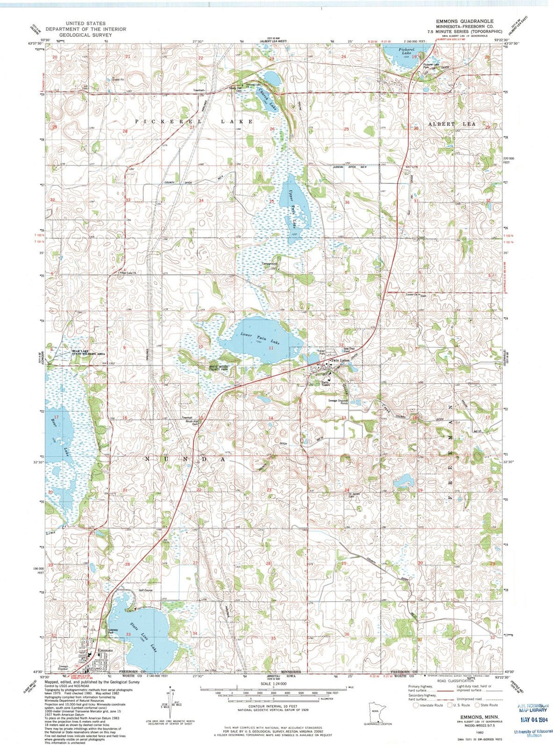 1982 Emmons, MN - Minnesota - USGS Topographic Map