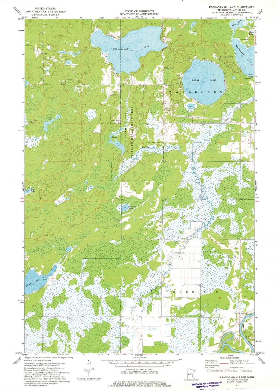 1973 Esquagamah Lake, MN - Minnesota - USGS Topographic Map