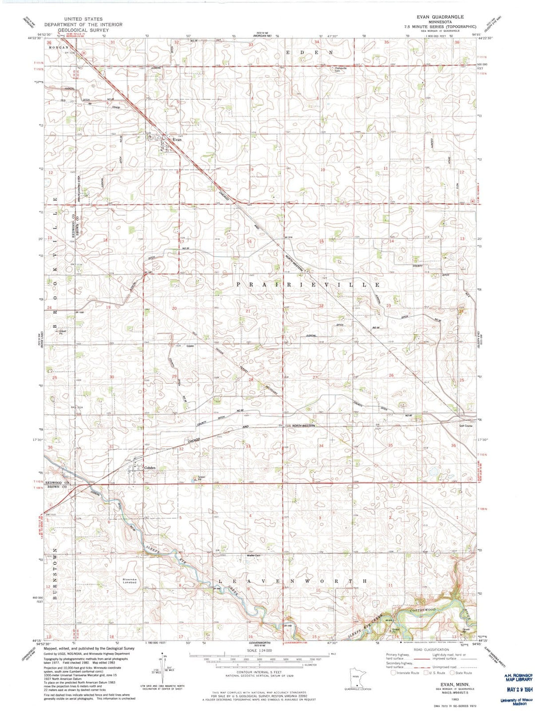 1983 Evan, MN - Minnesota - USGS Topographic Map