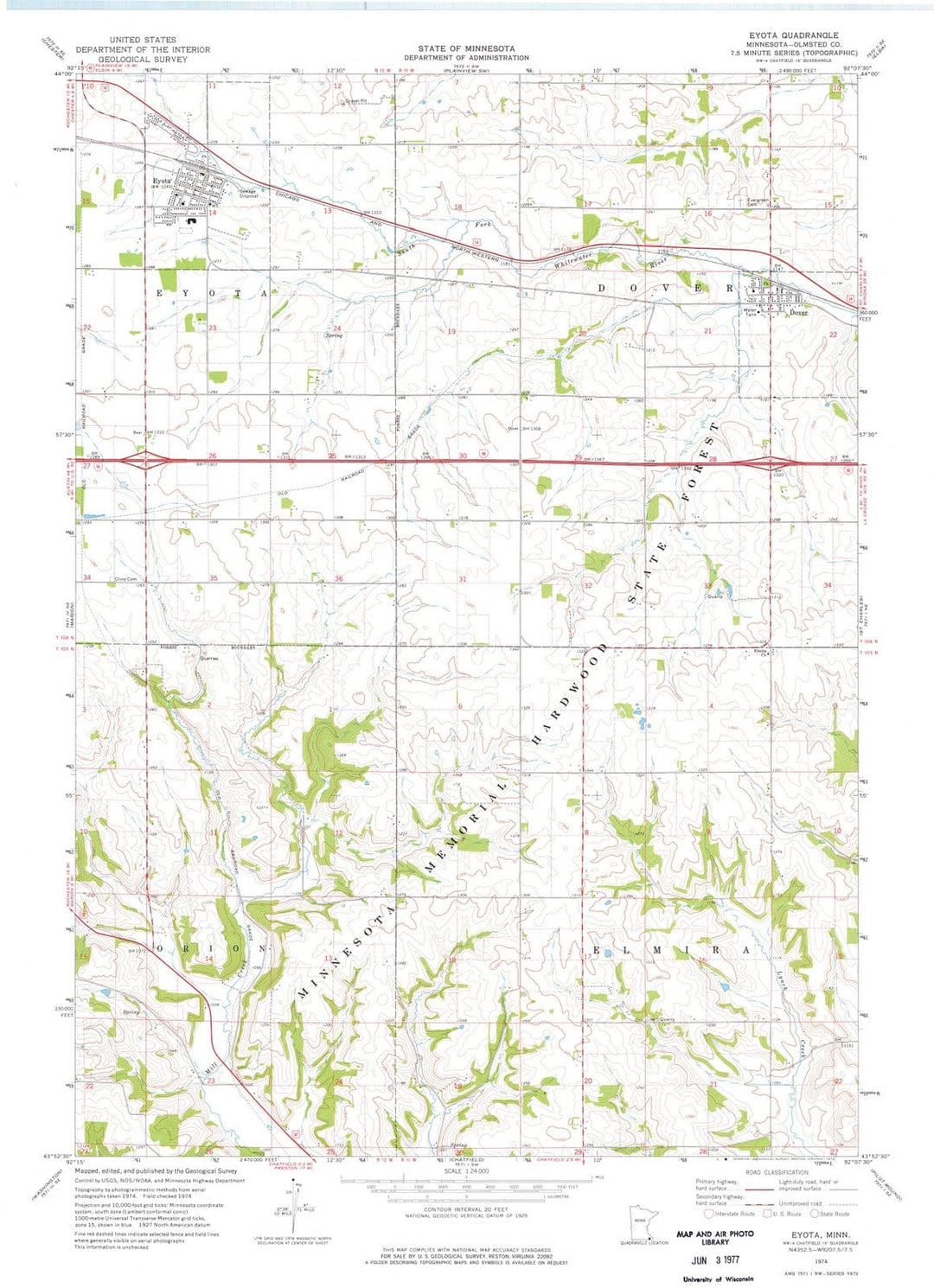 1974 Eyota, MN - Minnesota - USGS Topographic Map