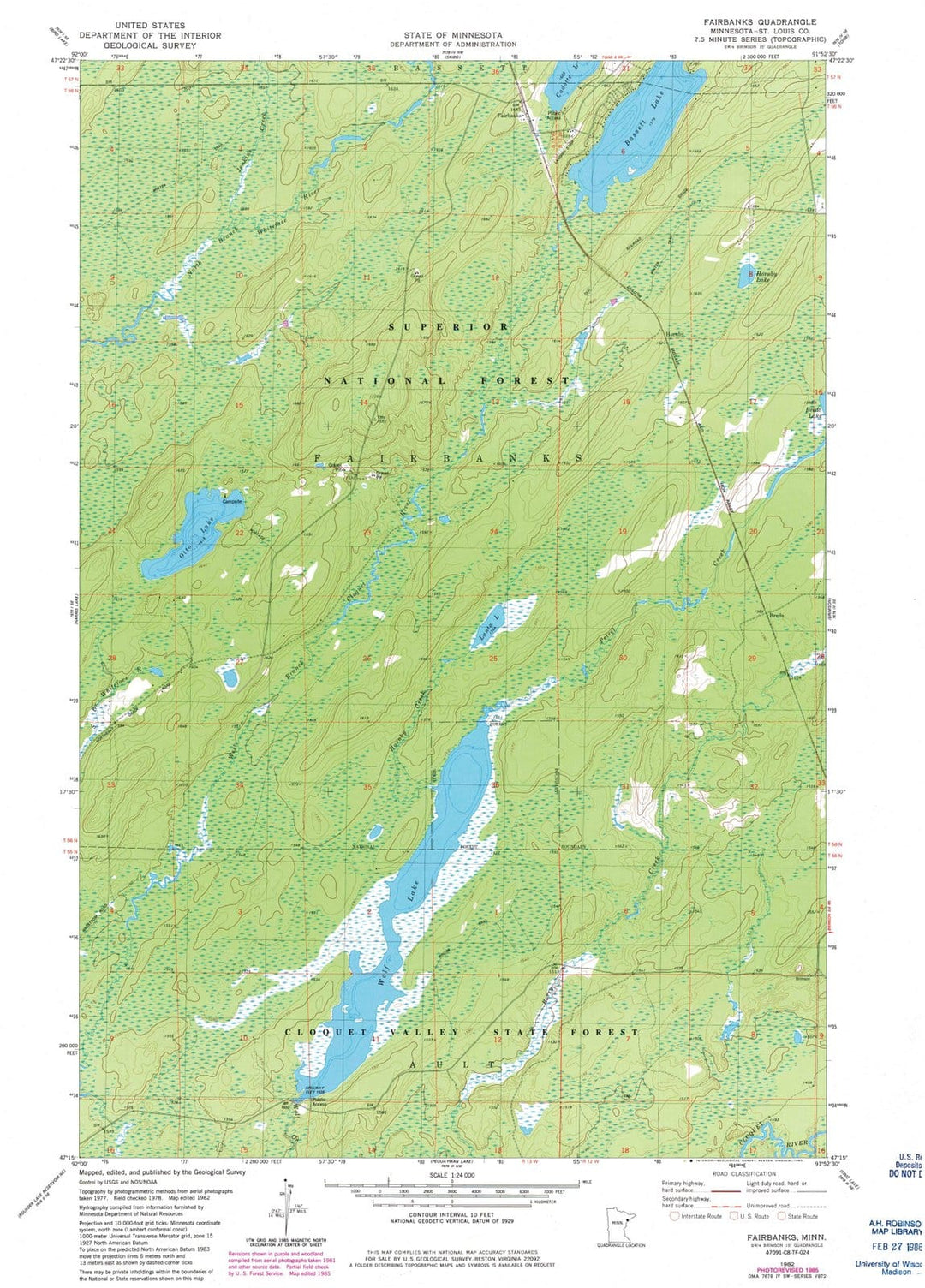 1982 Fairbanks, MN - Minnesota - USGS Topographic Map