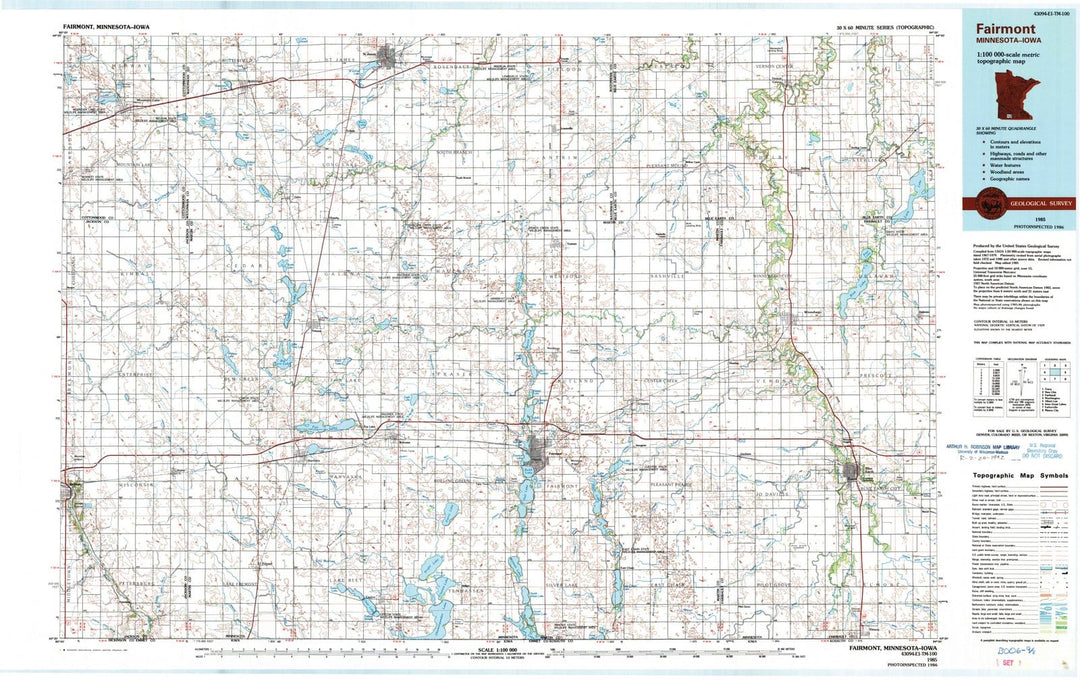 1985 Fairmont, MN - Minnesota - USGS Topographic Map