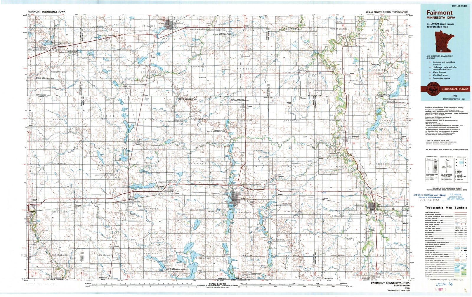 1985 Fairmont, MN - Minnesota - USGS Topographic Map