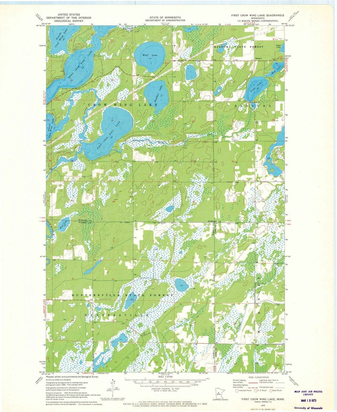 1970 First Crow Wing Lake, MN - Minnesota - USGS Topographic Map