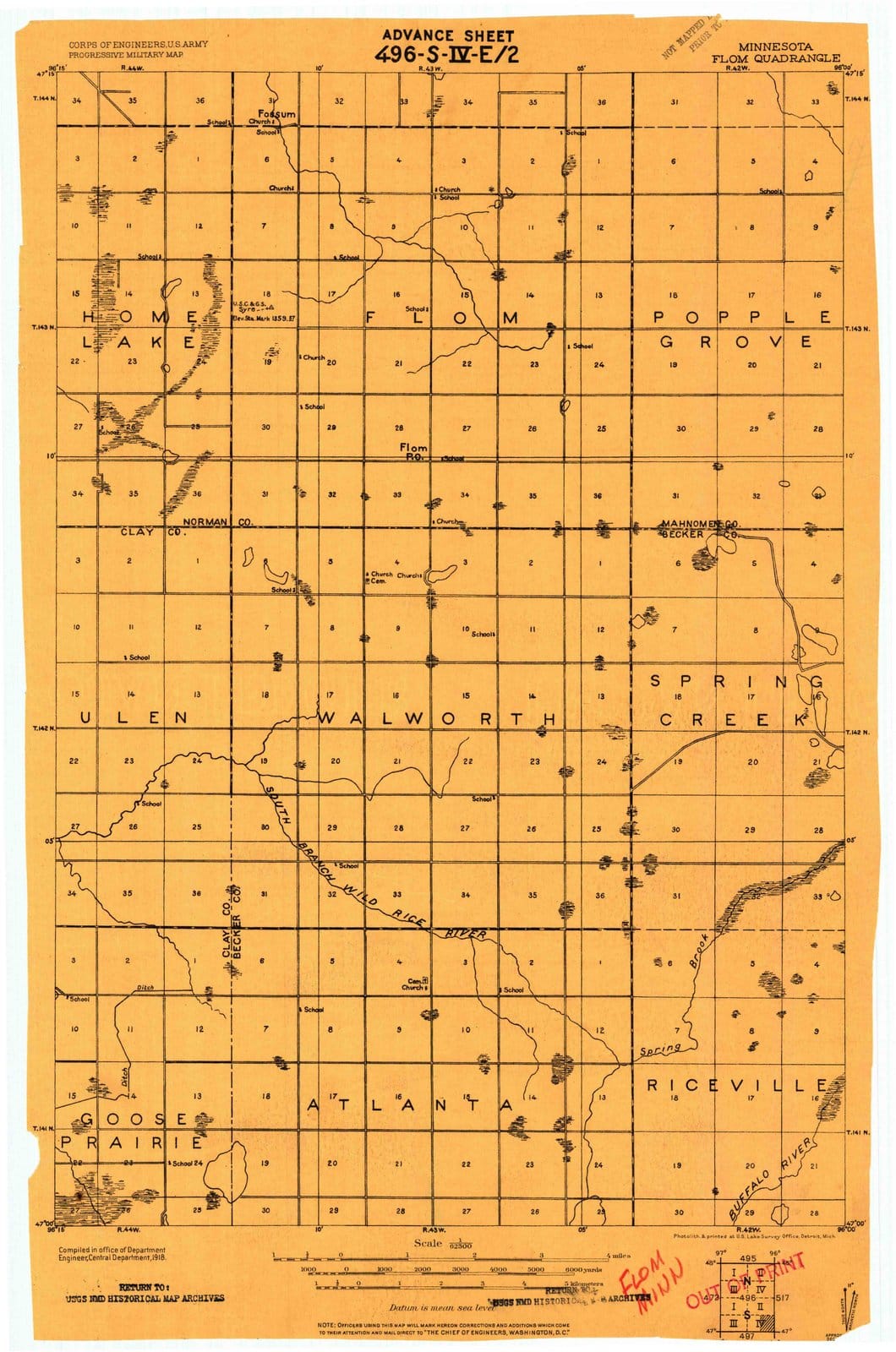 1918 Flom, MN - Minnesota - USGS Topographic Map