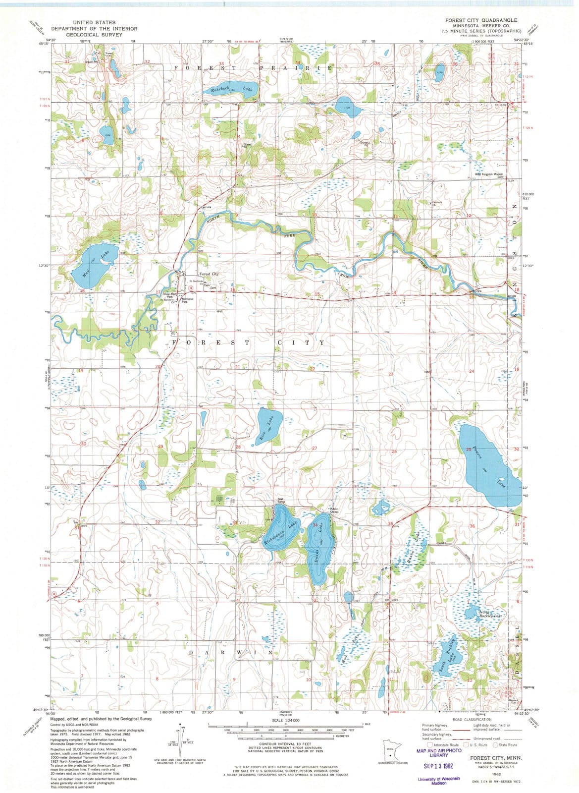 1982 Forest City, MN - Minnesota - USGS Topographic Map