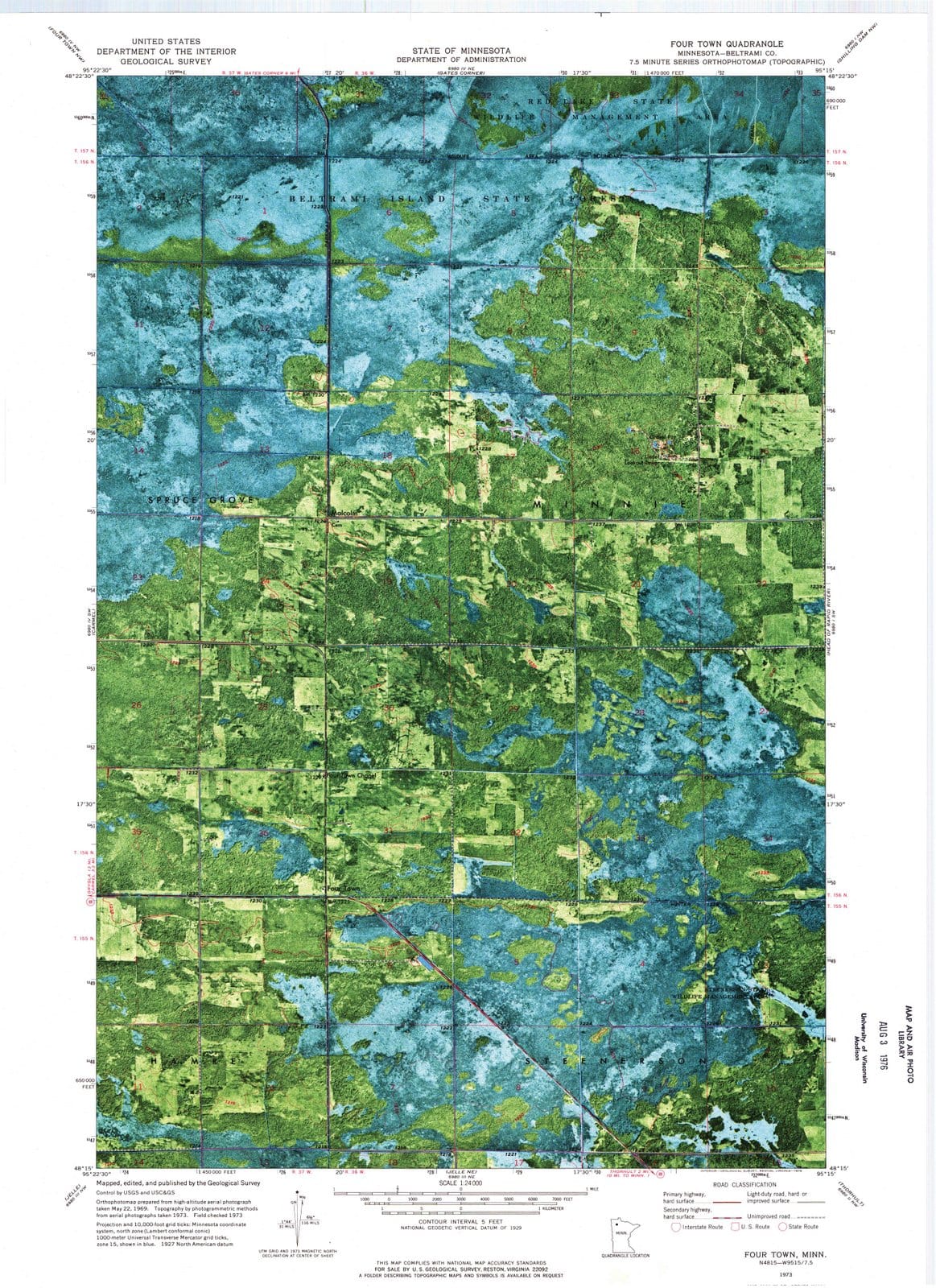 1973 Four Town, MN - Minnesota - USGS Topographic Map v2