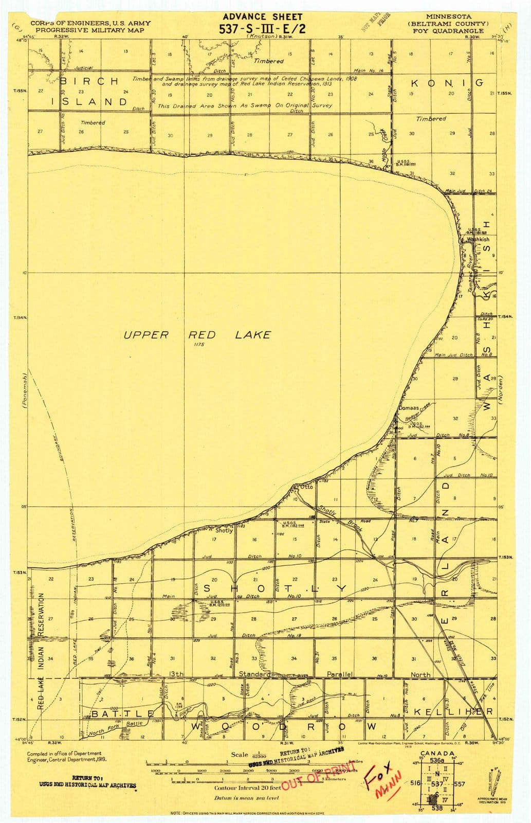 1919 Fox, MN - Minnesota - USGS Topographic Map