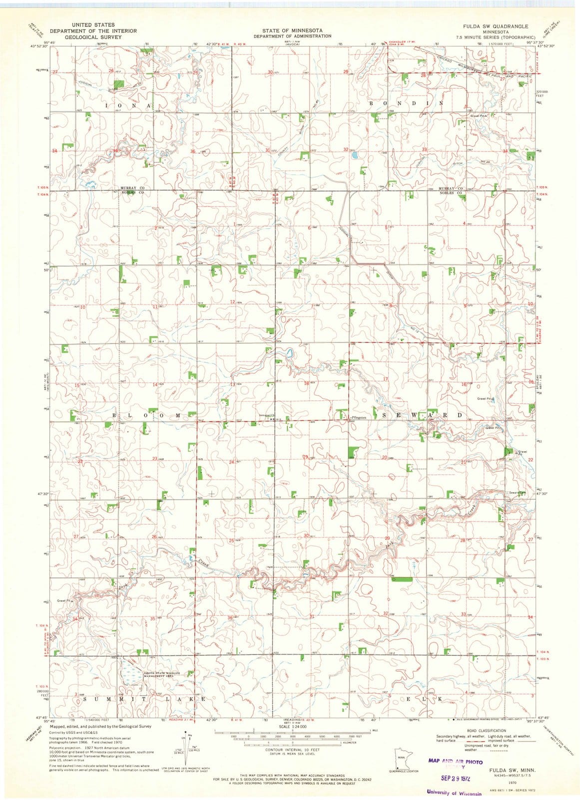 1970 Fulda, MN - Minnesota - USGS Topographic Map