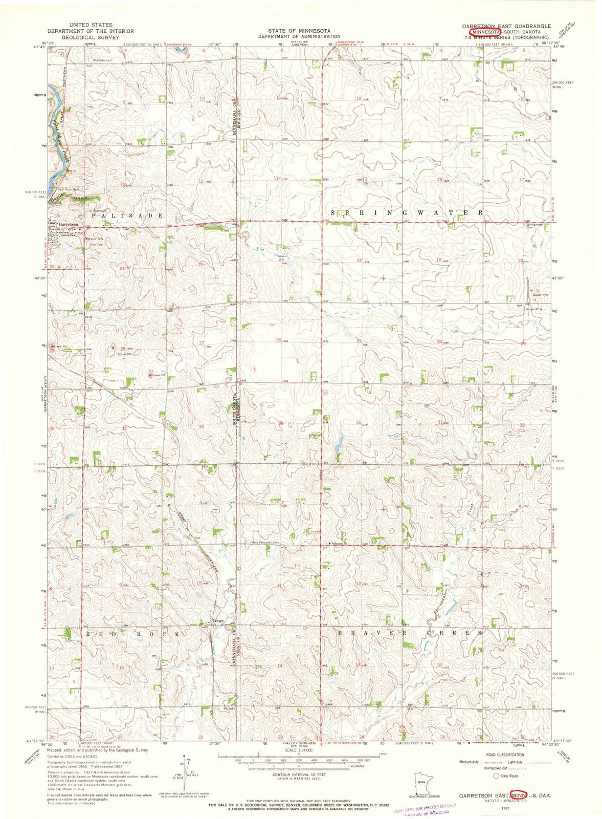 1967 Garretson East, SD - South Dakota - USGS Topographic Map