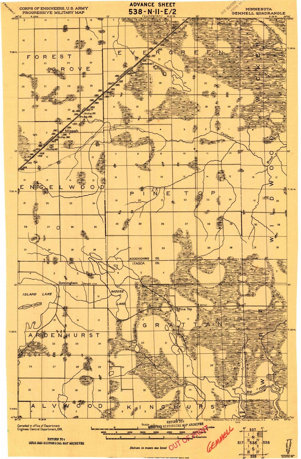 1919 Gemmell, MN - Minnesota - USGS Topographic Map