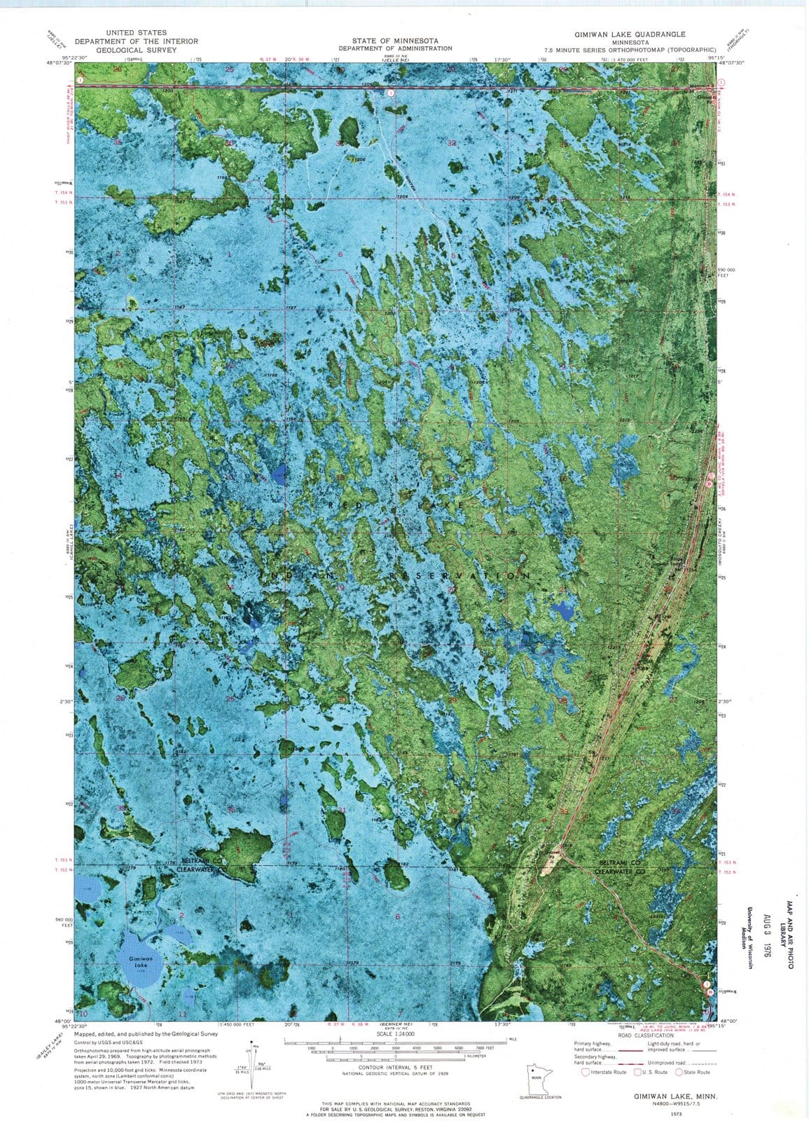 1973 Gimiwan Lake, MN - Minnesota - USGS Topographic Map