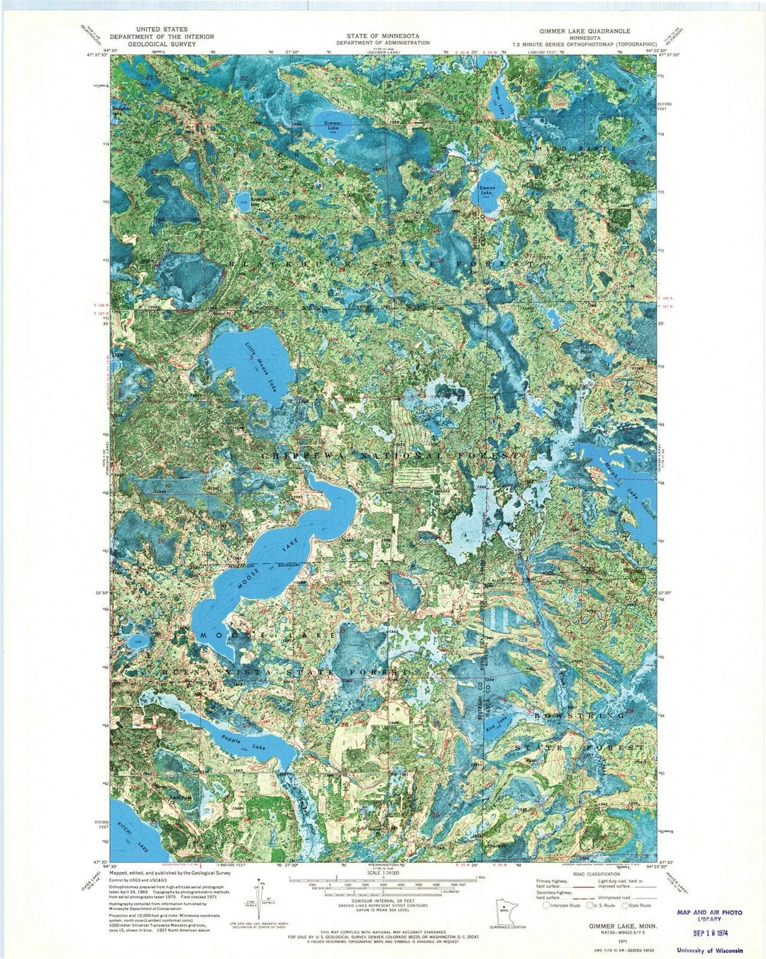 1971 Gimmer Lake, MN - Minnesota - USGS Topographic Map