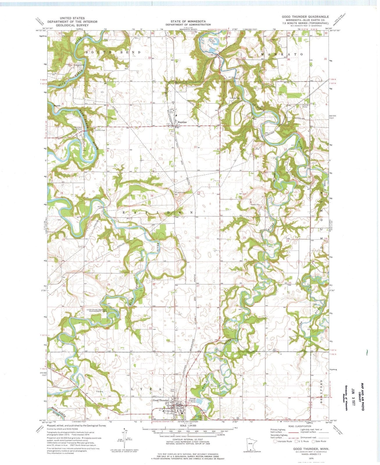 1974 Good Thunder, MN - Minnesota - USGS Topographic Map