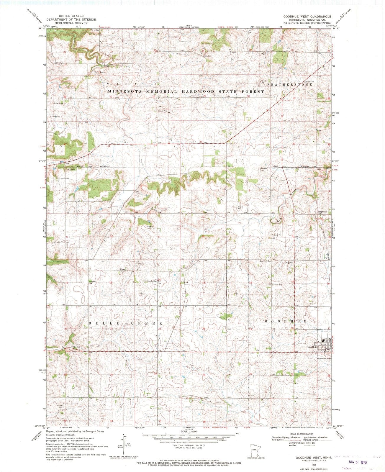 1968 Goodhue West, MN - Minnesota - USGS Topographic Map