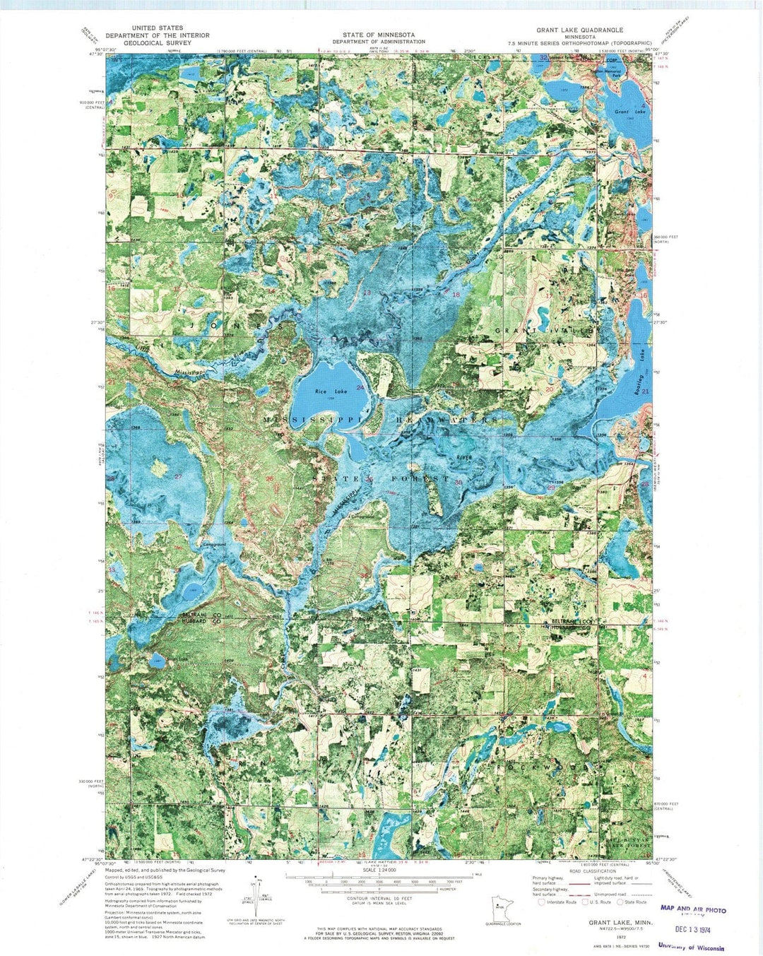 1972 Grant Lake, MN - Minnesota - USGS Topographic Map