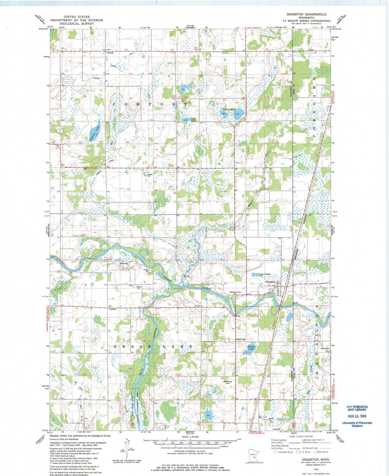 1983 Grasston, MN - Minnesota - USGS Topographic Map