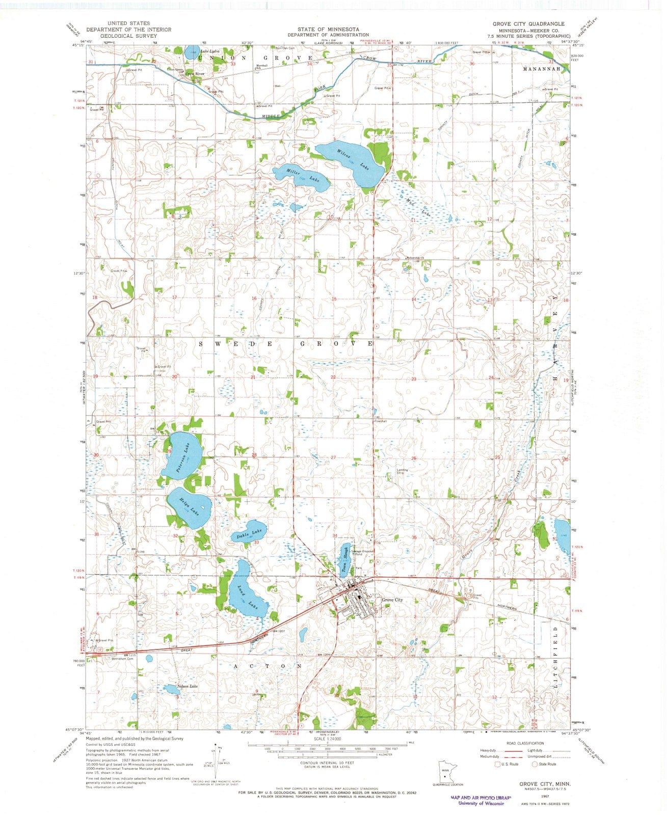 1967 Grove City, MN - Minnesota - USGS Topographic Map